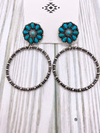 Turquoise Squash Blossom Hoop Earrings
