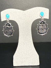 Load image into Gallery viewer, Boot Stitch Teardrop Earrings with Faux Turquoise Accent
