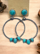 Turquoise and Silver Hoop Earrings