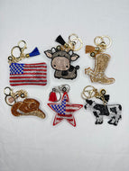 Rhinestone Puffy Keychains - Flag and Ranch
