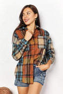 Double Take Plaid Shirt Jacket with Breast Pockets