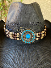 Load image into Gallery viewer, Cowboy Hat with Turquoise Concho and Wood Bead Headband
