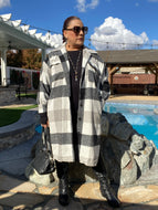 Black and White Button Down Plaid Coat by Hers & Mine