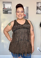 Sleeveless Top with Fringe and Stone - Women's