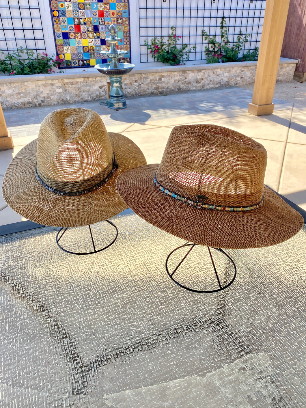 Straw Hat with Multi Color Trim Band