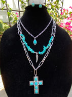Western Cross with Turquoise and Stone Layered Set