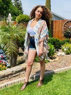 Multi Floral and Animal Print Kimono with Ruffle Sleeves