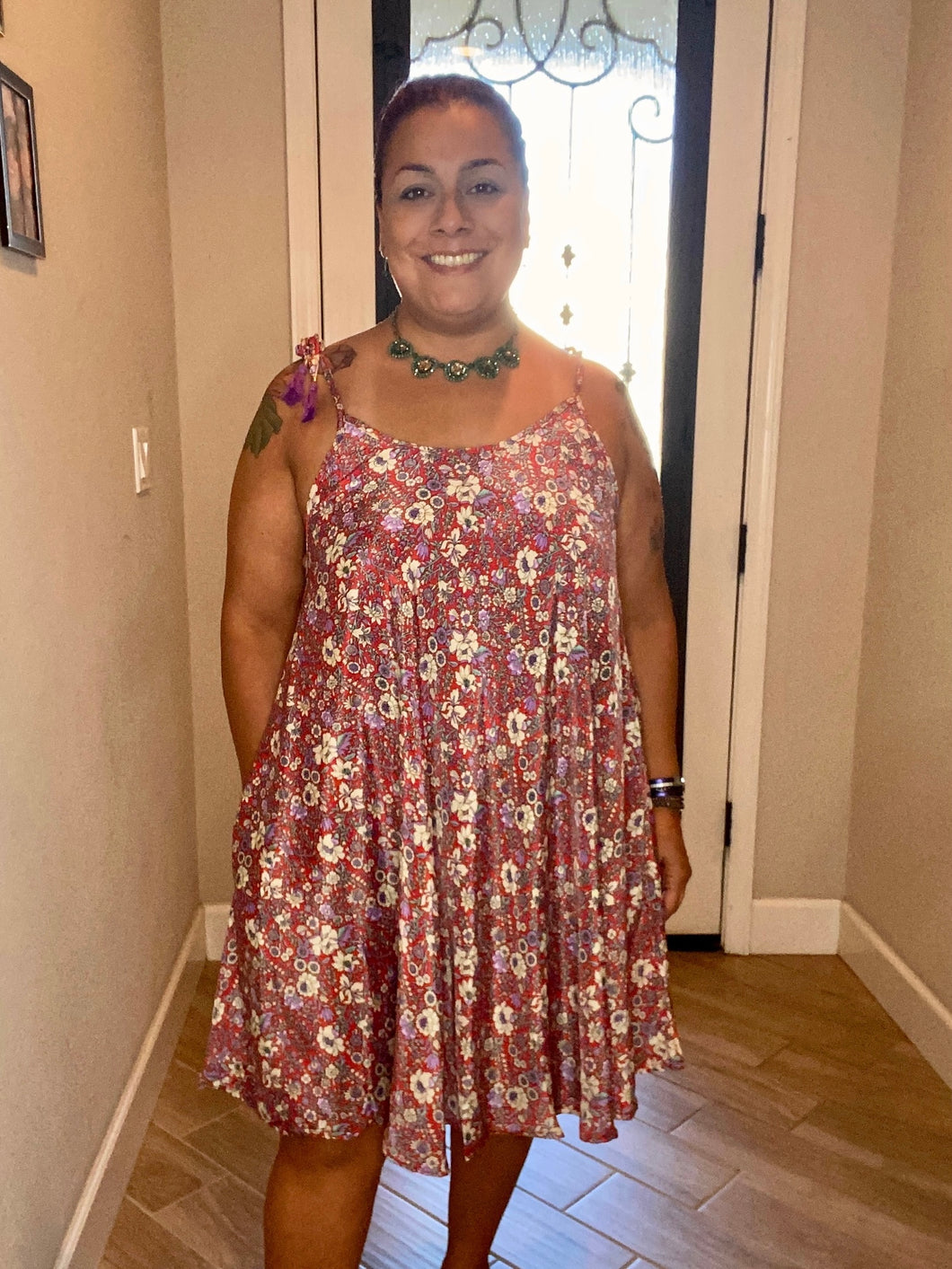 Boho Floral Short Dress with Pockets