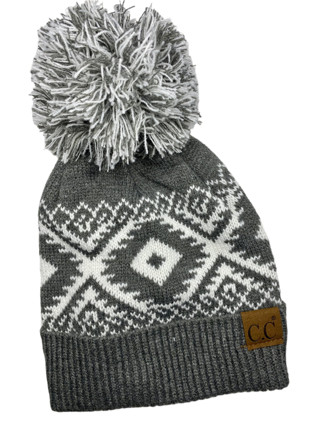 CC Grey and White Pom Pom Beanie
