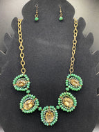 Green Bead and Yellow Crystal Necklace and Earring Set