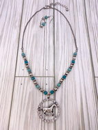Rhinestone Pendant with Horse Necklace Set