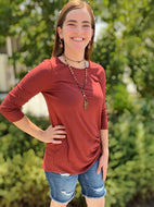 Round Neck Ruched Top in Rust - Women's