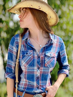 Blue Plaid Flannel Top - Women's