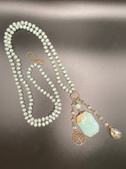 Bead and Natural Stone Necklace -Adjustable