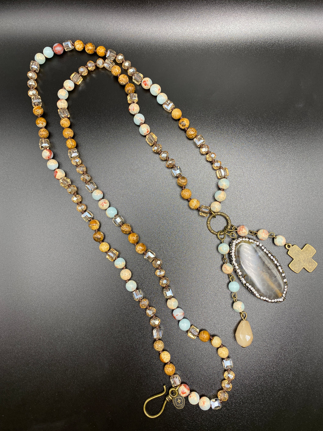 Polished Agate Stone with Crystals Necklace