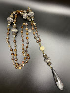 Beaded Necklace with Crystal Teardrop Pendant