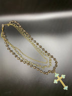 Multi Strand Necklace with Beads and Cross