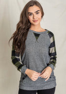 Olive Checkered Tunic with Kangaroo Pocket - Women's