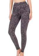 Zenana Mineral Washed Grey Wide Waistband Leggings - Women's