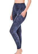 Zenana Mineral Washed Wide Waistband Leggings with Pockets - Sapphire Blue