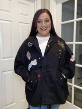 Load image into Gallery viewer, Oversized Utility Jacket with Stud Trim and Crown - Black
