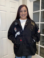 Oversized Utility Jacket with Stud Trim and Crown - Black