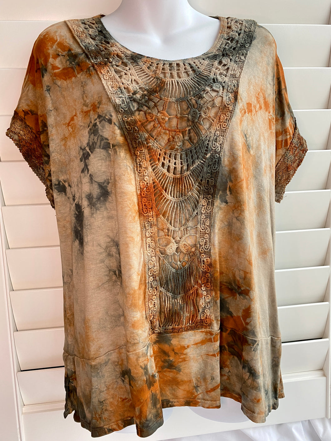 Tie Dye Lace Trim Top - Women's