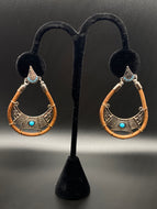 Turquoise and Silver Earrings with Faux Leather