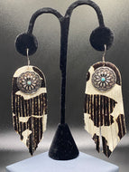 Cow Print Earrings with Concho and Fringe