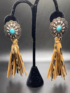 Concho Earrings with Leather Cheetah Fringe