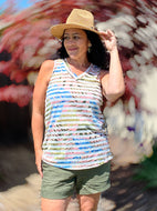 Sleeveless Pink and Oatmeal Top with Multi Color Leaves - Women's