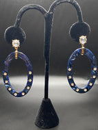 Marbel Swirl Acrylic Earrings with Rhinestones - Navy