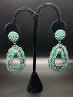 Copper and Turquoise Patina Oval Earrings