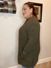 Load image into Gallery viewer, Zenana Cardigan with Pockets in Olive - Curvy
