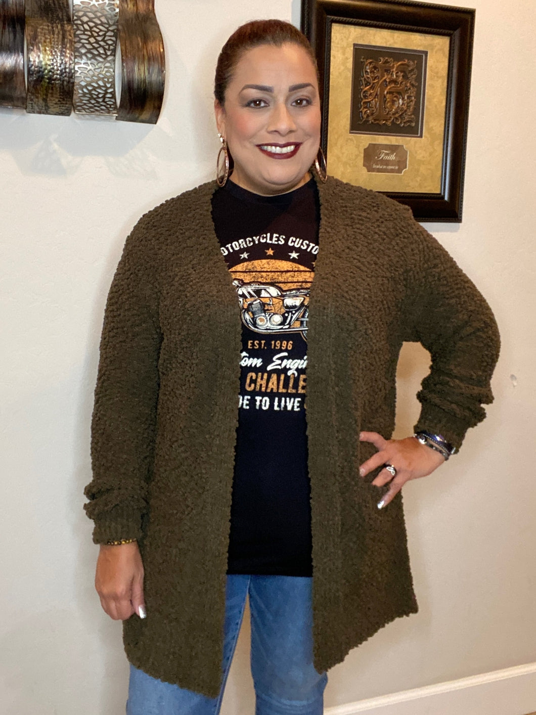 Zenana Cardigan with Pockets in Olive - Curvy