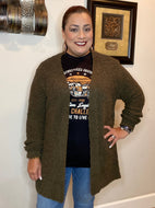 Zenana Cardigan with Pockets in Olive - Curvy