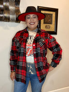 Zenana Plaid Longline Red and Black Shacket - Women’s