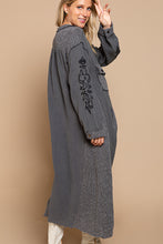 Load image into Gallery viewer, Charcoal Maxi Cardigan with Embroidery Detail on Sleeves by POL
