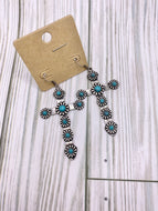 Silver Concho Cross Earrings with Turquoise