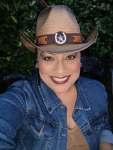 Load image into Gallery viewer, Straw Cowboy Hat with Rhinestone Horseshoe
