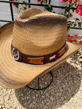 Load image into Gallery viewer, Straw Cowboy Hat with Rhinestone Horseshoe
