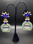 Tequila Bottle Bead and Blue Stone Earrings